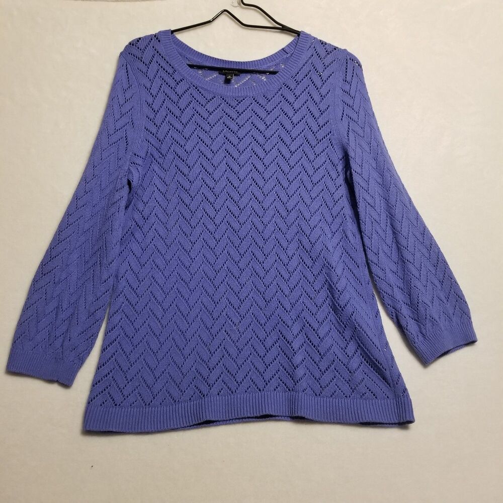 Talbots M Sweater Purple Cotton Linen Open Knit Chevron Pastel Beach Cruise Boho